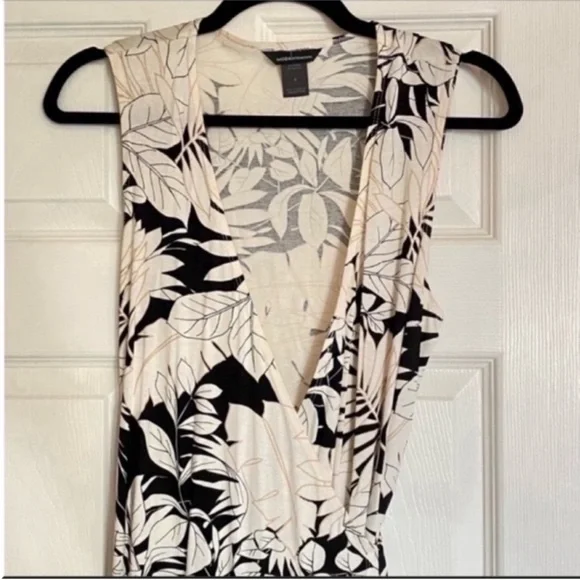 Women's Cream and Black Floral Sleeveless Midi Wrap Dress Size Small - Picture 3 of 5